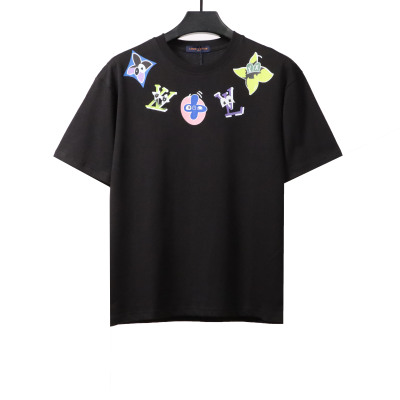  Louis Vuitton neckline multi-series pattern T-Shirts black 01