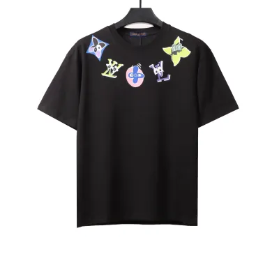  Louis Vuitton neckline multi-series pattern T-Shirts black 01