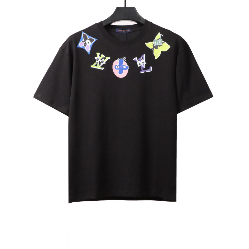  Louis Vuitton neckline multi-series pattern T-Shirts black