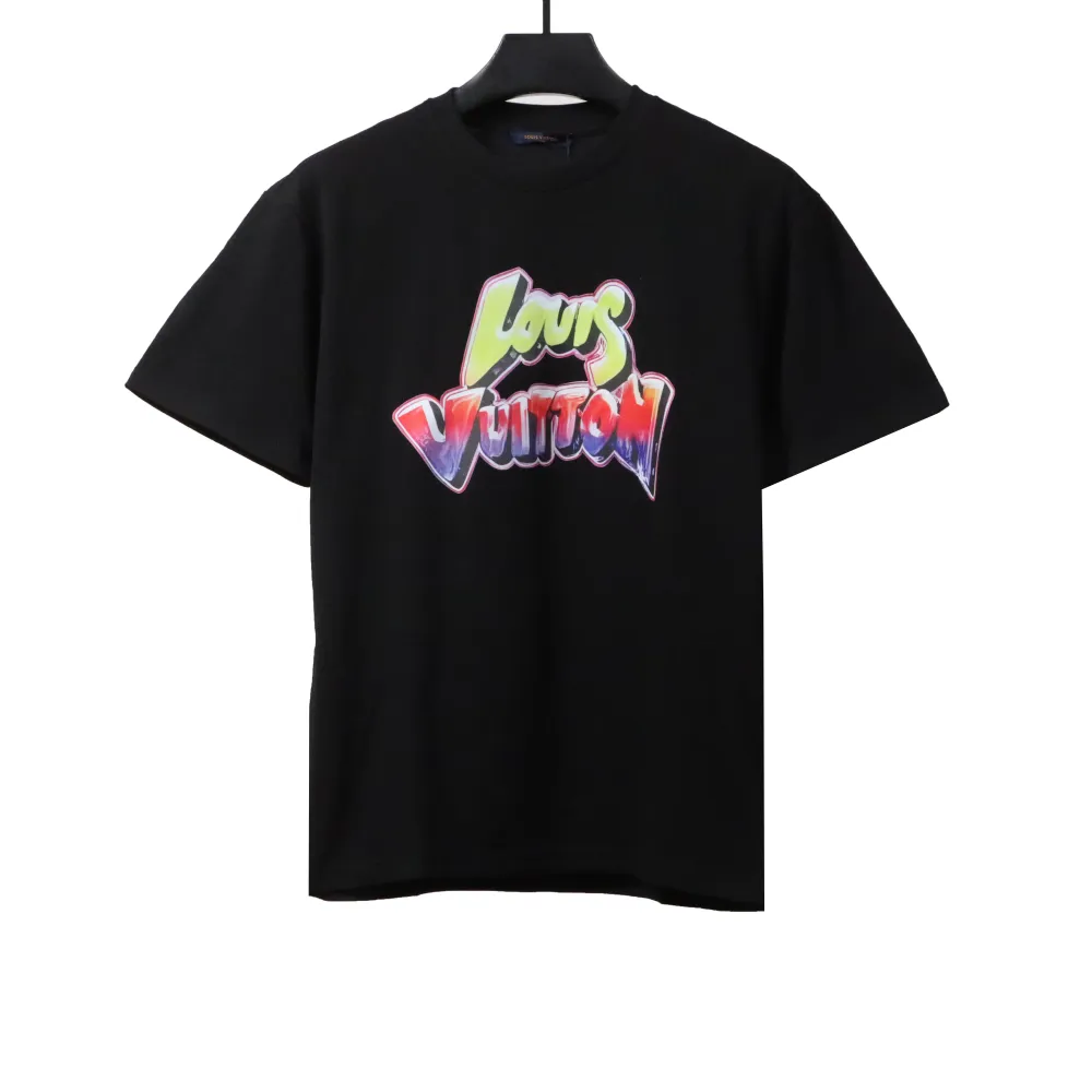  Louis Vuitton rainbow letter print T-Shirts black