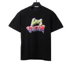  Louis Vuitton rainbow letter print T-Shirts black