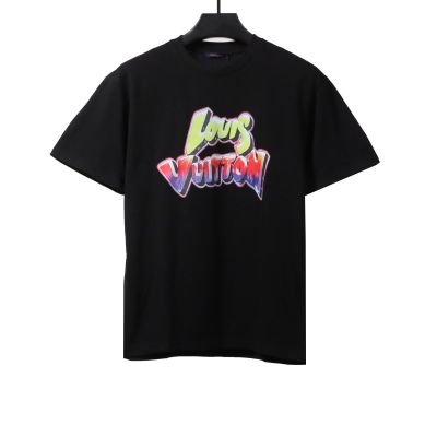  Louis Vuitton rainbow letter print T-Shirts black 02