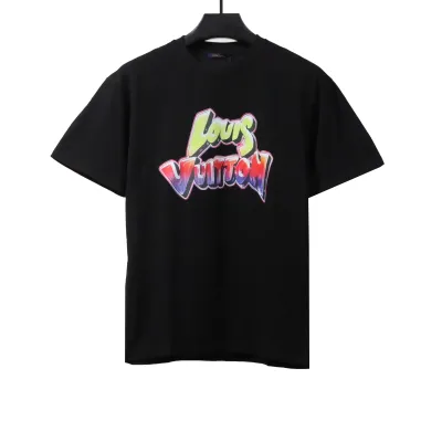 Louis Vuitton rainbow letter print T-Shirts black 02