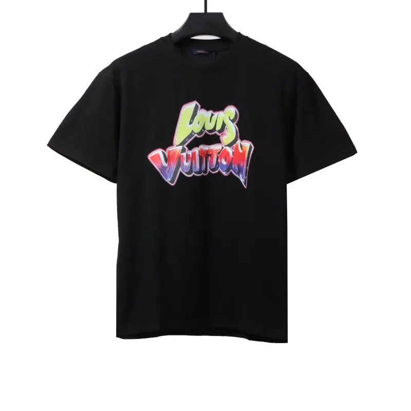  Louis Vuitton rainbow letter print T-Shirts black