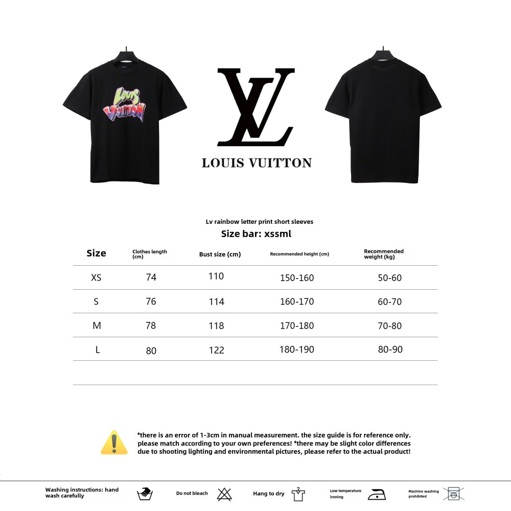  Louis Vuitton rainbow letter print T-Shirts black