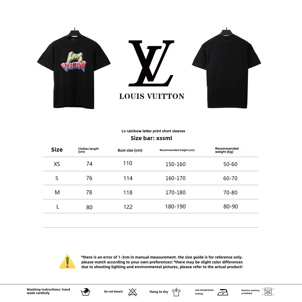  Louis Vuitton rainbow letter print T-Shirts black
