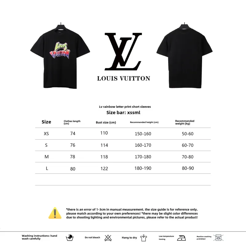  Louis Vuitton rainbow letter print T-Shirts black