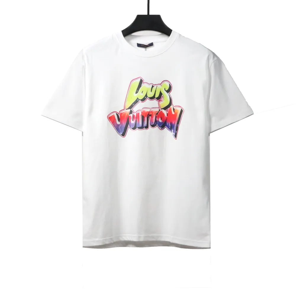 Louis Vuitton rainbow letter print T-Shirts white