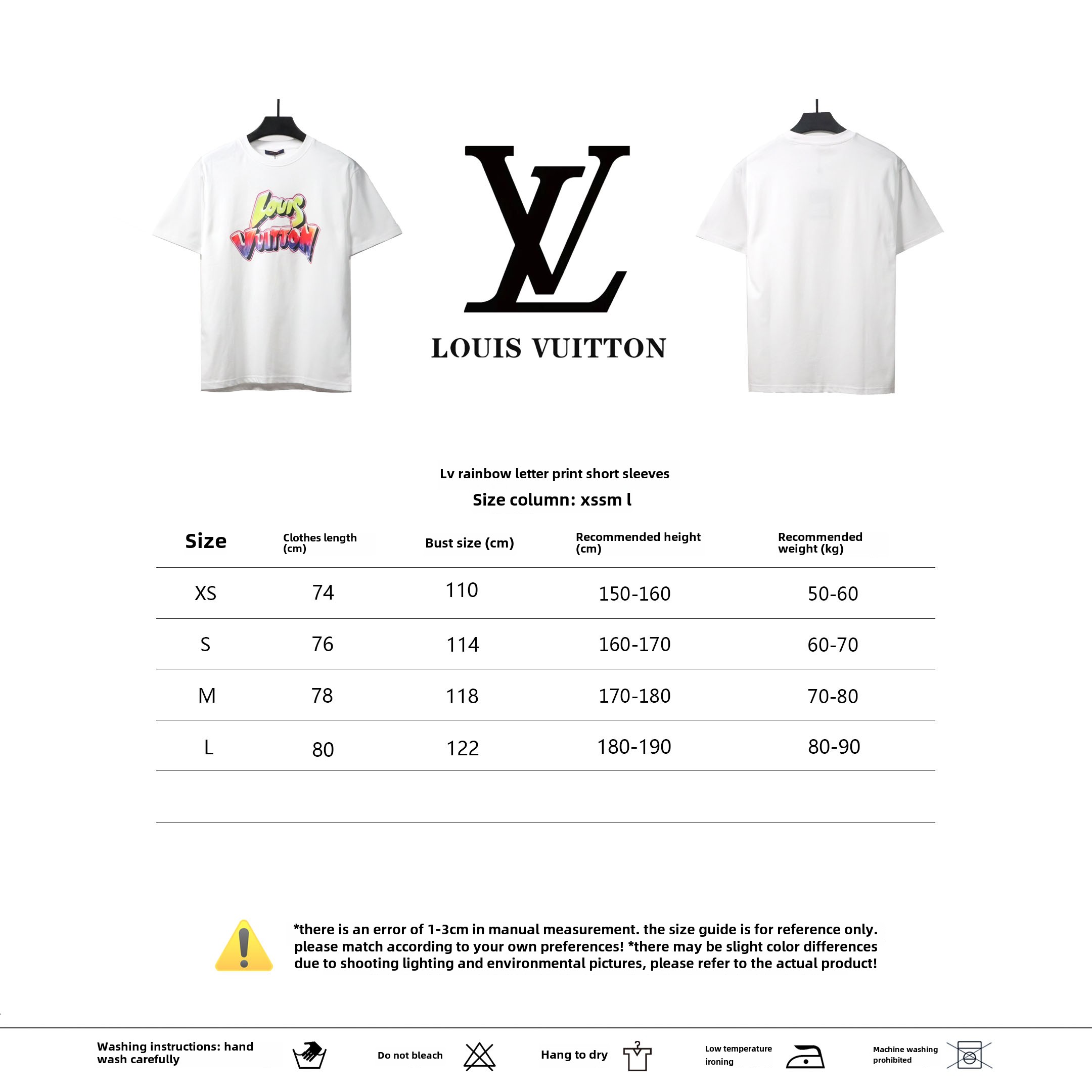Louis Vuitton rainbow letter print T-Shirts white