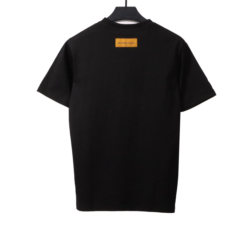  Louis Vuitton simple small logo embroidered T-Shirts black