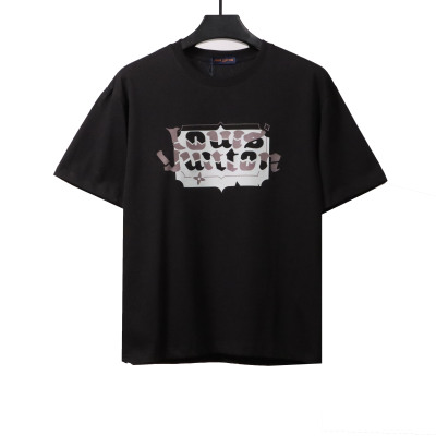  Louis Vuitton square letter overlapping T-Shirts black 01