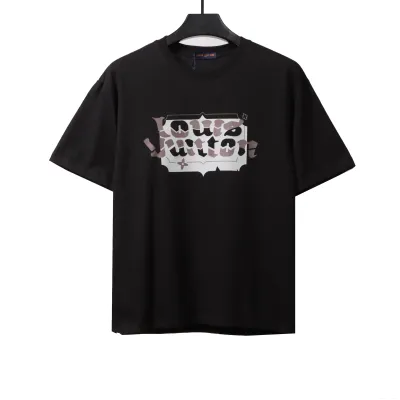  Louis Vuitton square letter overlapping T-Shirts black 01