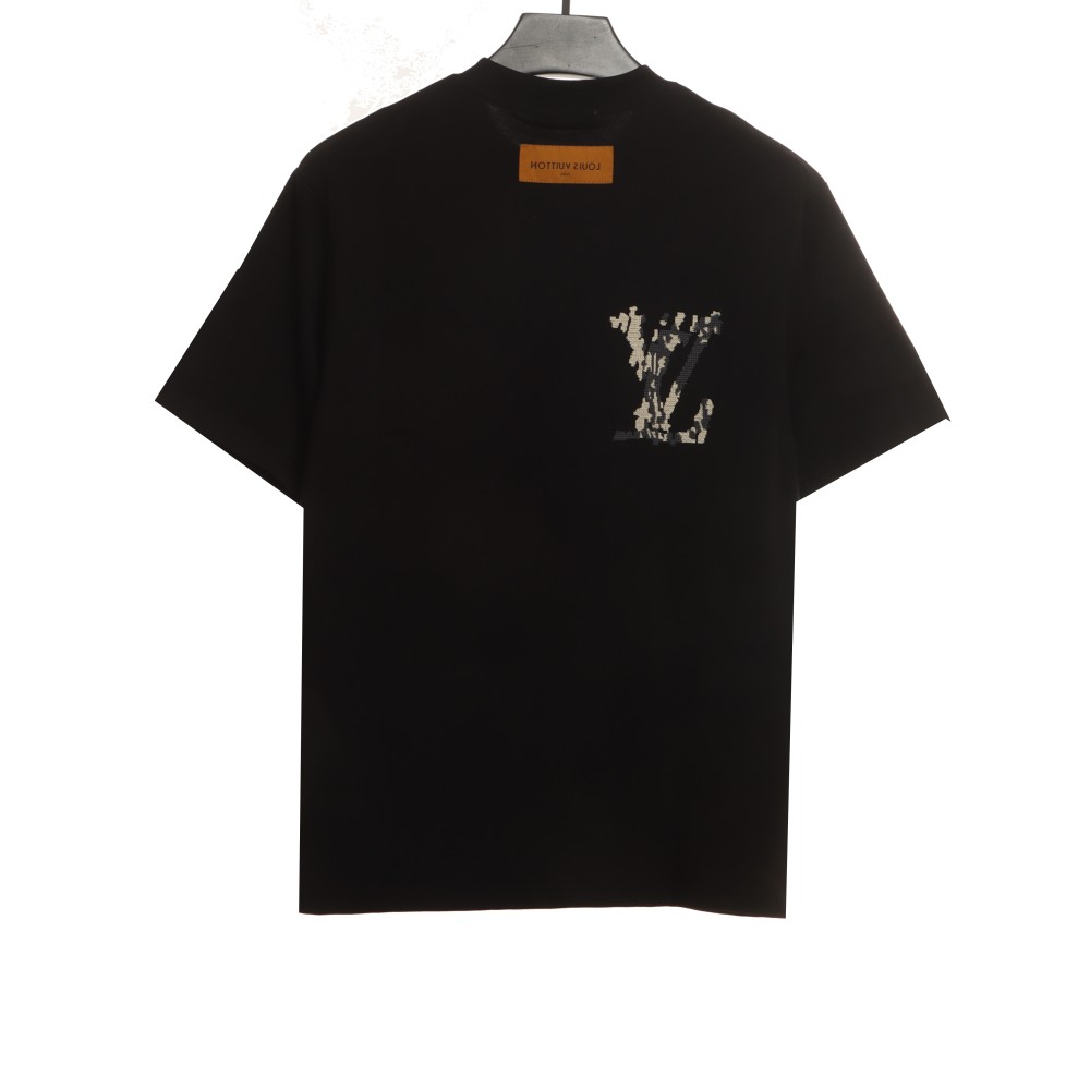  Louis Vuitton cross stitch flower letter T-Shirts black