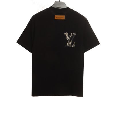 Louis Vuitton cross stitch flower letter T-Shirts black 02