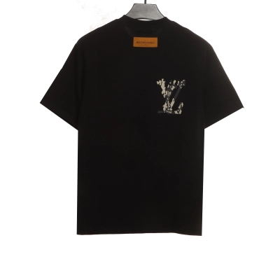 Louis Vuitton cross stitch flower letter T-Shirts black 02