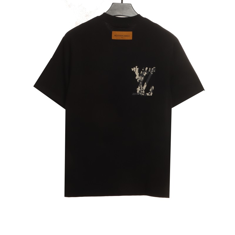  Louis Vuitton cross stitch flower letter T-Shirts black