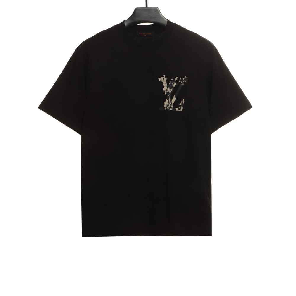  Louis Vuitton cross stitch flower letter T-Shirts black