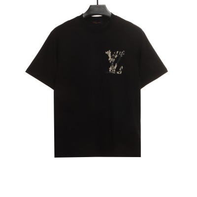  Louis Vuitton cross stitch flower letter T-Shirts black 01