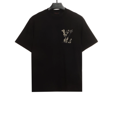 Louis Vuitton cross stitch flower letter T-Shirts black 01