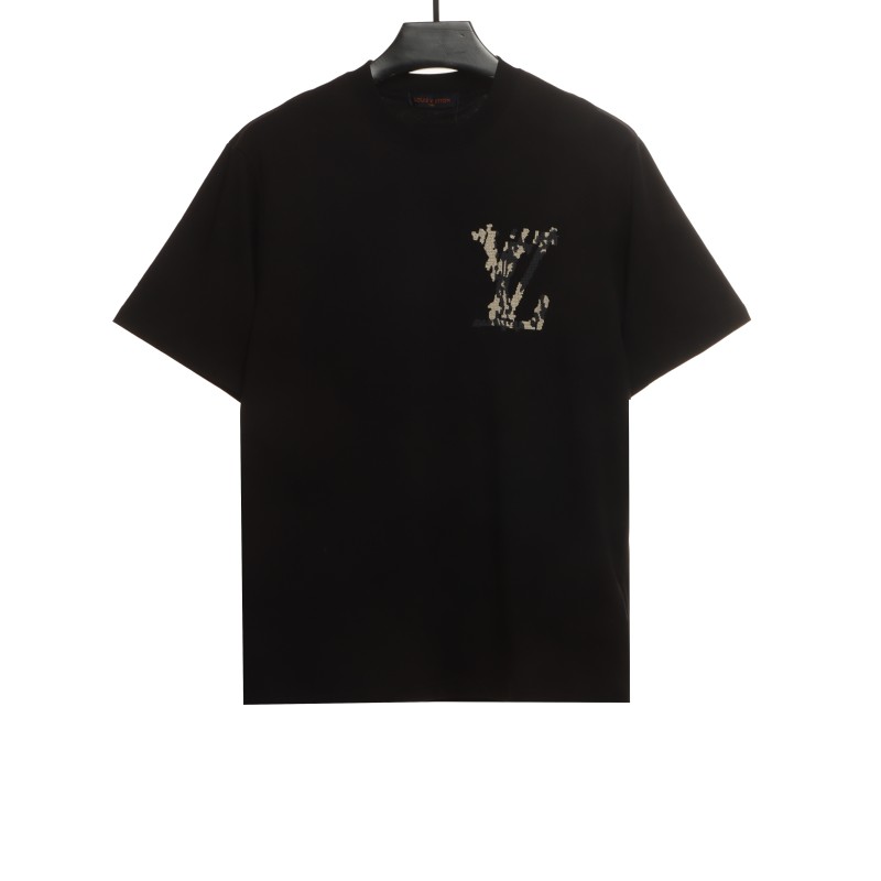  Louis Vuitton cross stitch flower letter T-Shirts black