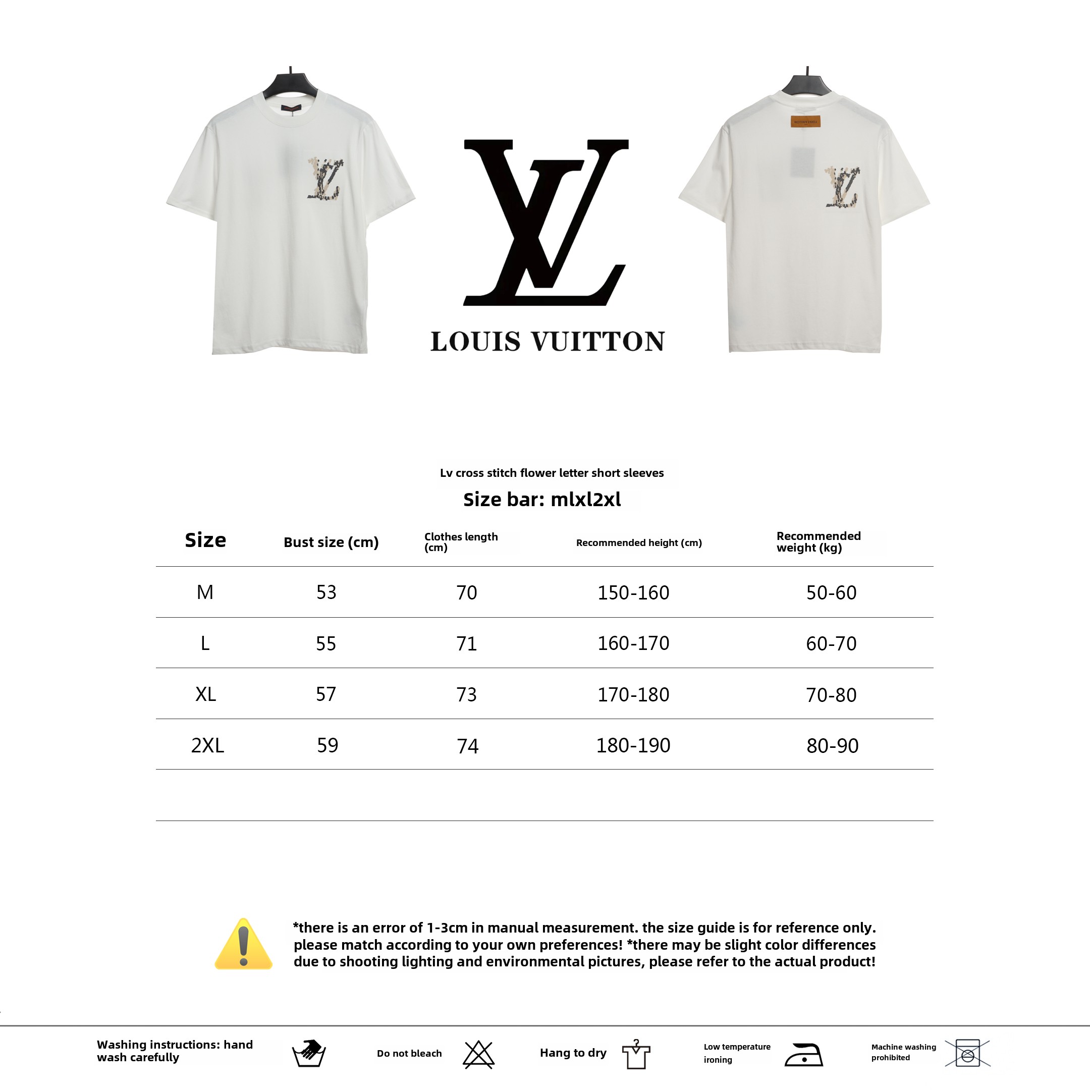 Louis Vuitton cross stitch flower letter T-Shirts white