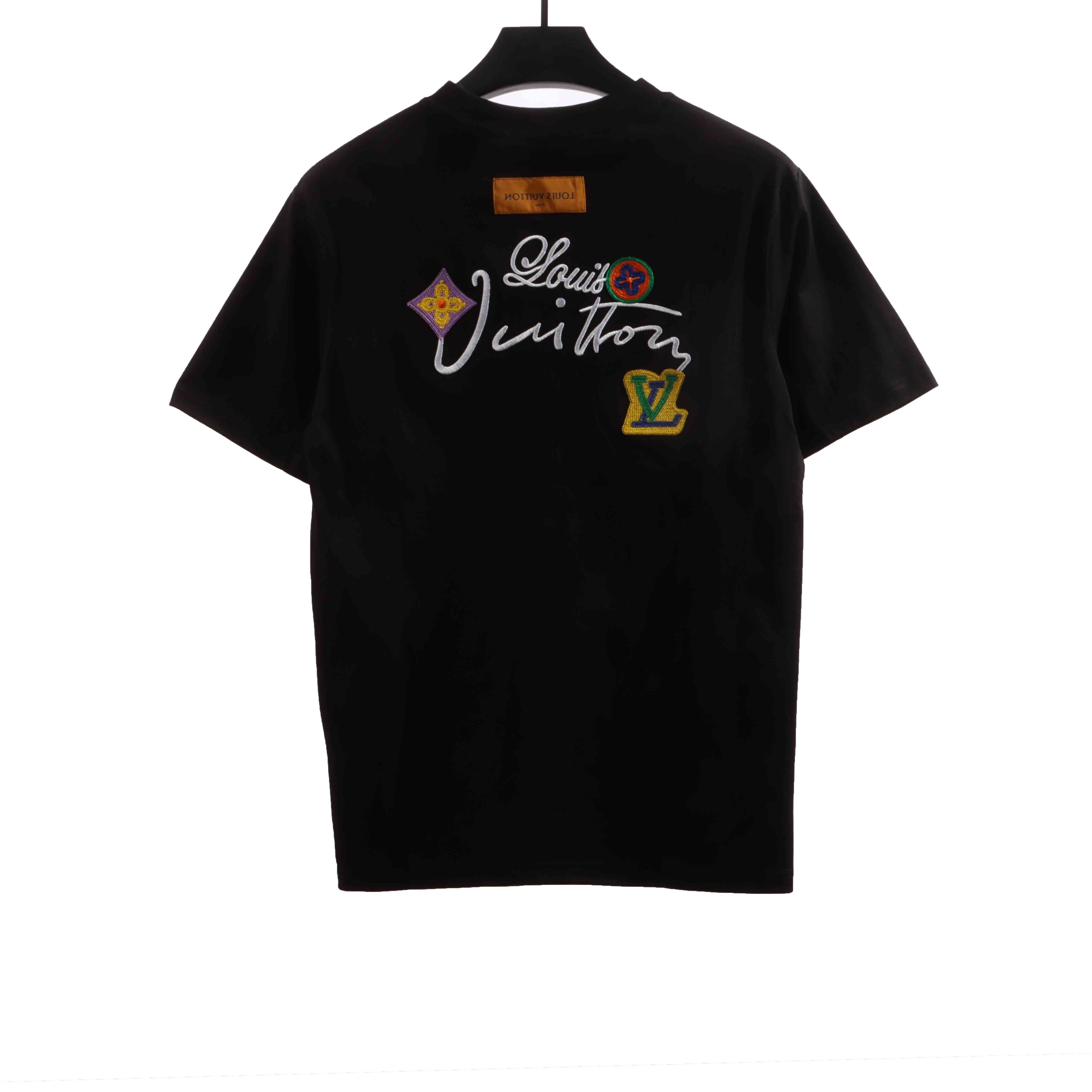 Louis Vuitton floral letter embroidered T-Shirts black