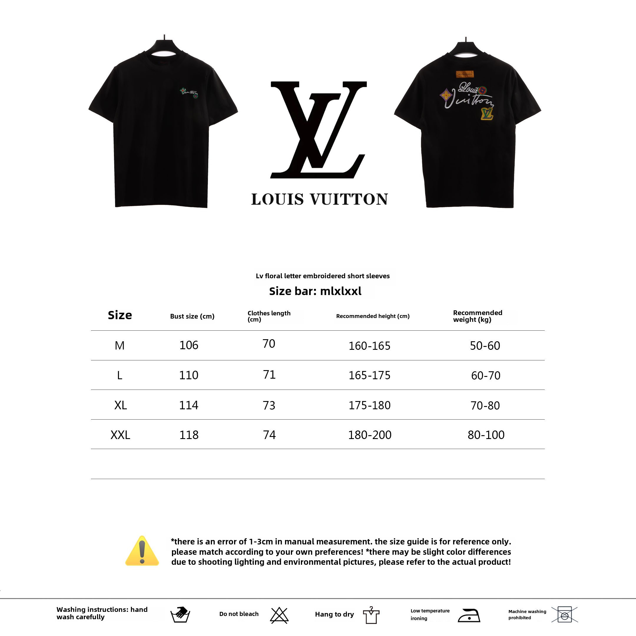 Louis Vuitton floral letter embroidered T-Shirts black