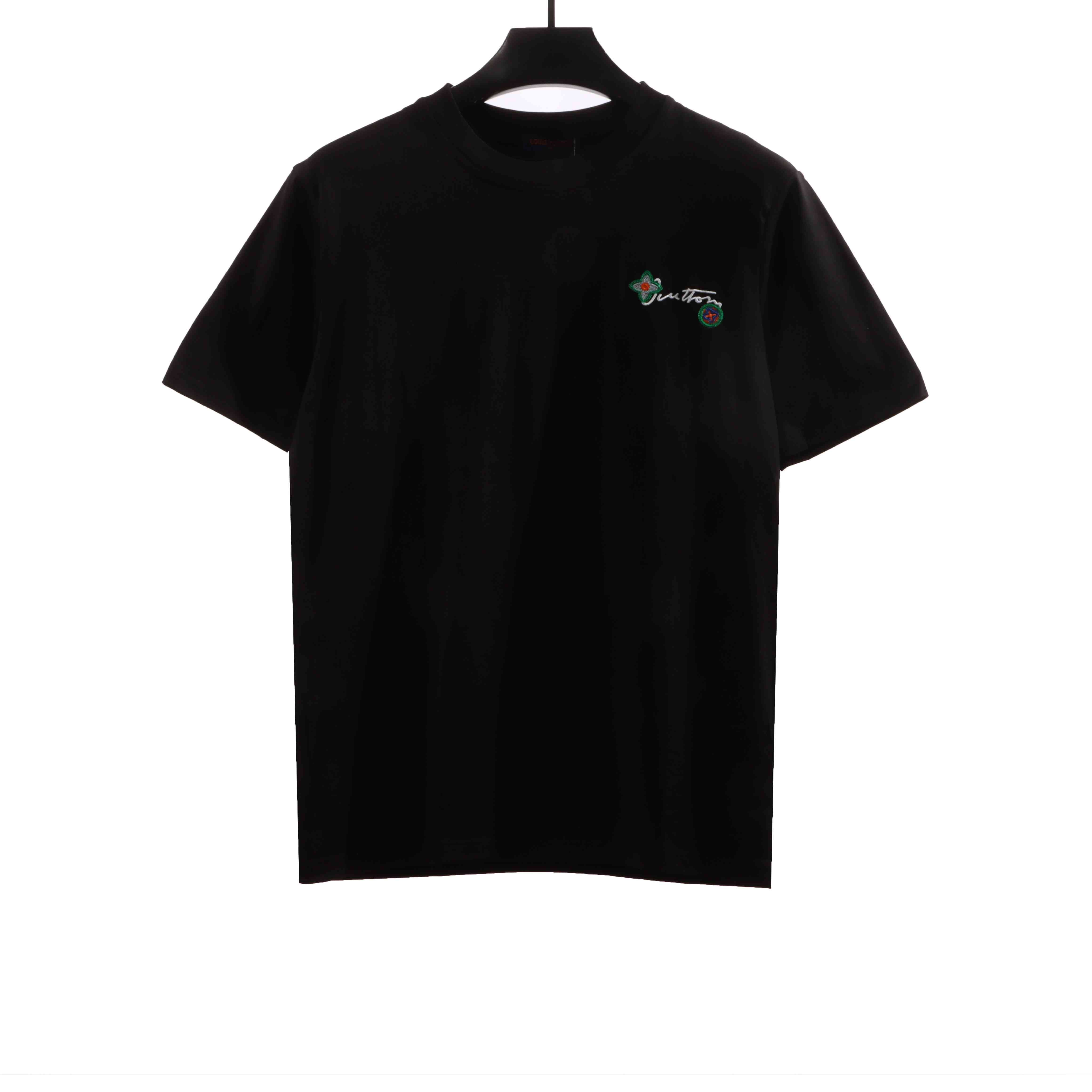 Louis Vuitton floral letter embroidered T-Shirts black