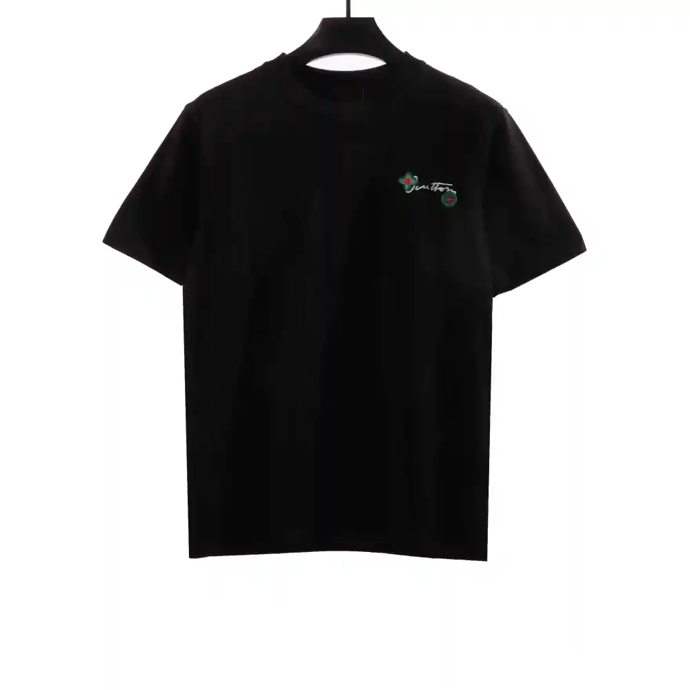 Louis Vuitton floral letter embroidered T-Shirts black