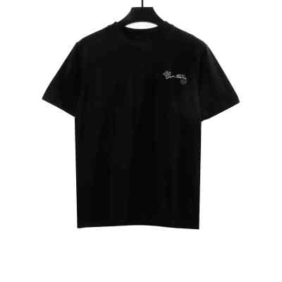 Louis Vuitton floral letter embroidered T-Shirts black 01