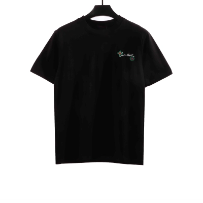 Louis Vuitton floral letter embroidered T-Shirts black 01