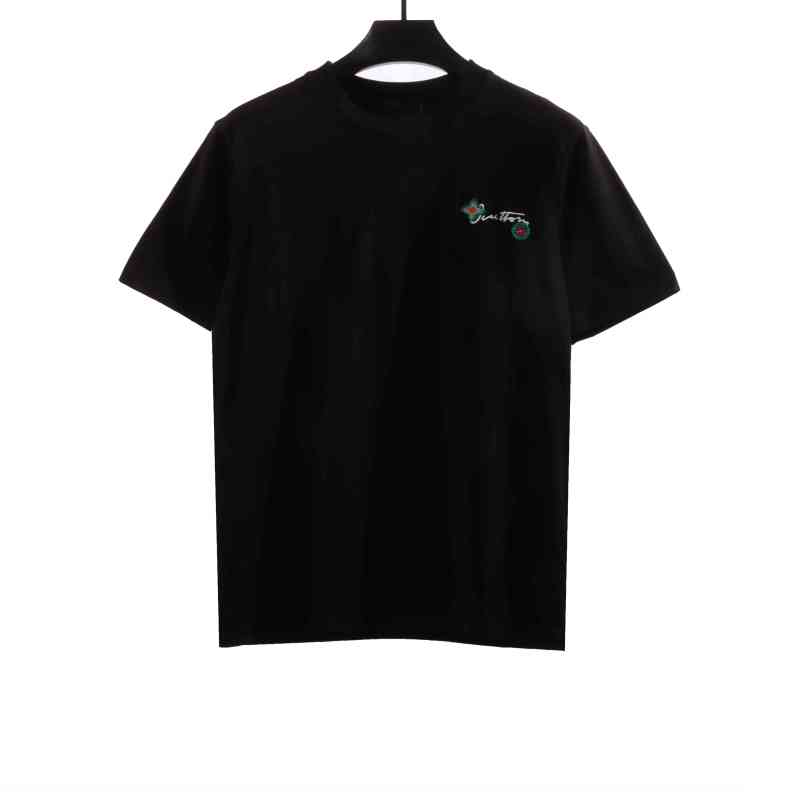 Louis Vuitton floral letter embroidered T-Shirts black