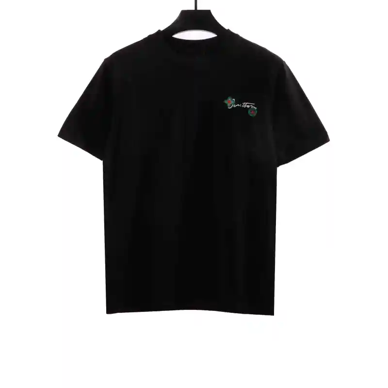 Louis Vuitton floral letter embroidered T-Shirts black
