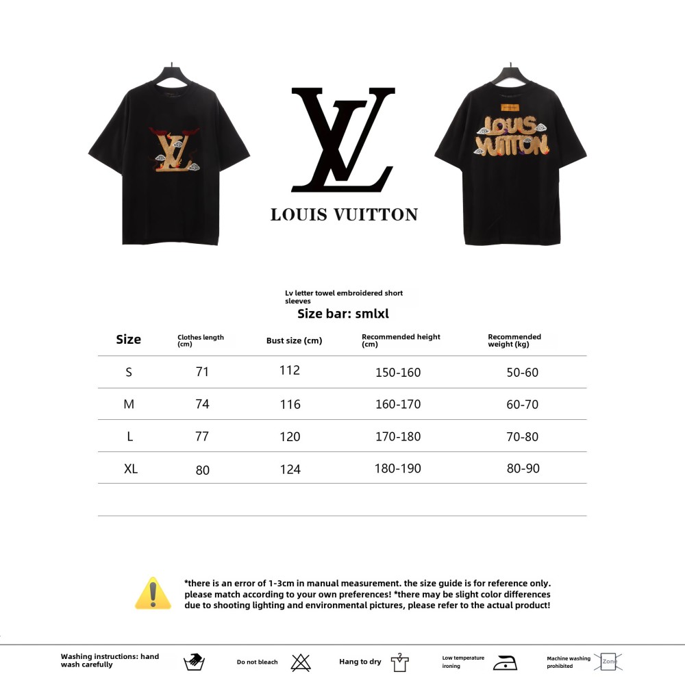  Louis Vuitton letter towel embroidered T-Shirts black