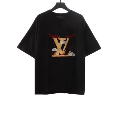  Louis Vuitton letter towel embroidered T-Shirts black 01