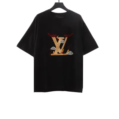  Louis Vuitton letter towel embroidered T-Shirts black 01