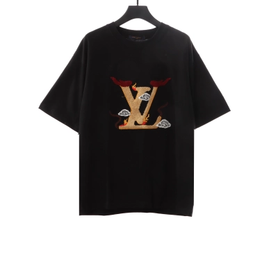 Louis Vuitton letter towel embroidered T-Shirts black 01