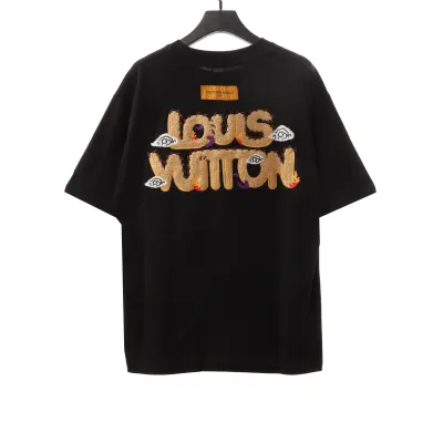  Louis Vuitton letter towel embroidered T-Shirts black 02