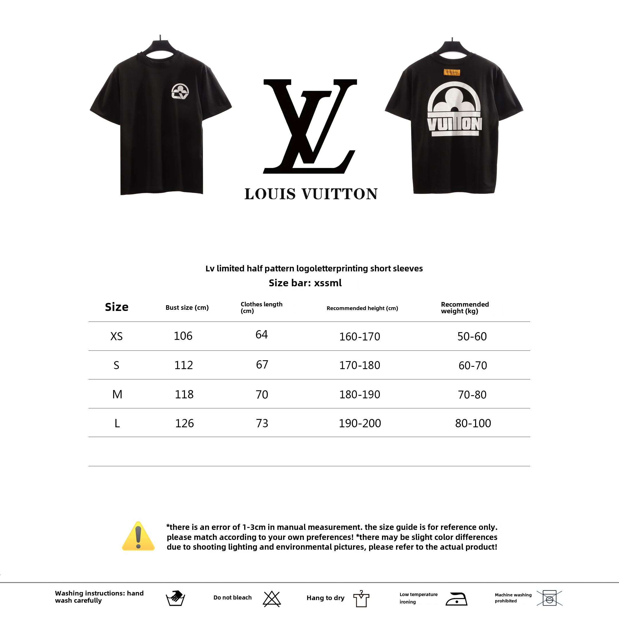 Louis Vuitton limited half pattern LOGO letter print T-Shirts black