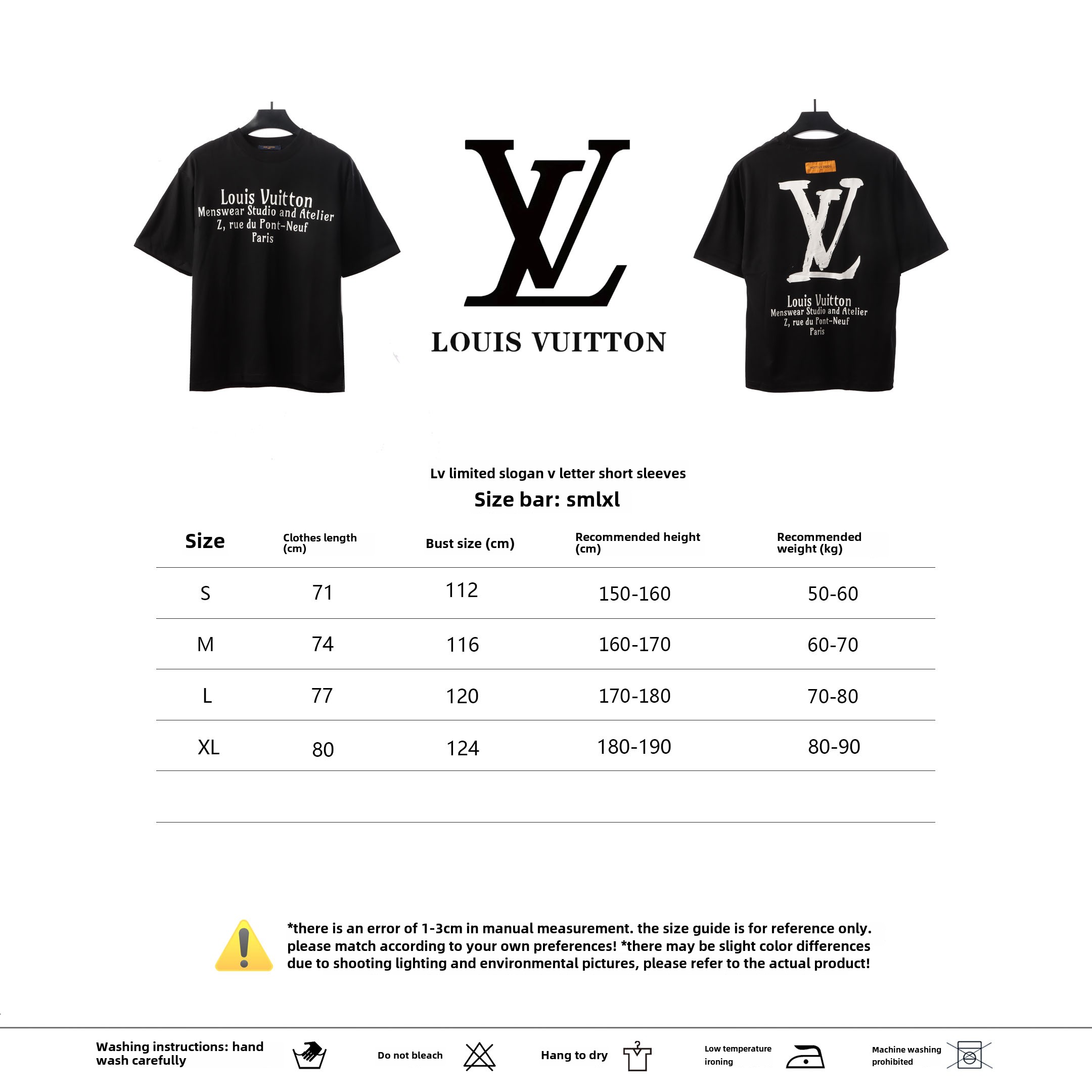 Louis Vuitton limited slogan V letter T-Shirts black