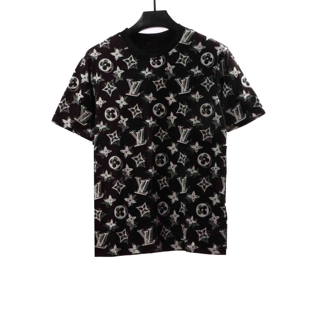  Louis Vuitton monogram full print double shadow T-Shirts black