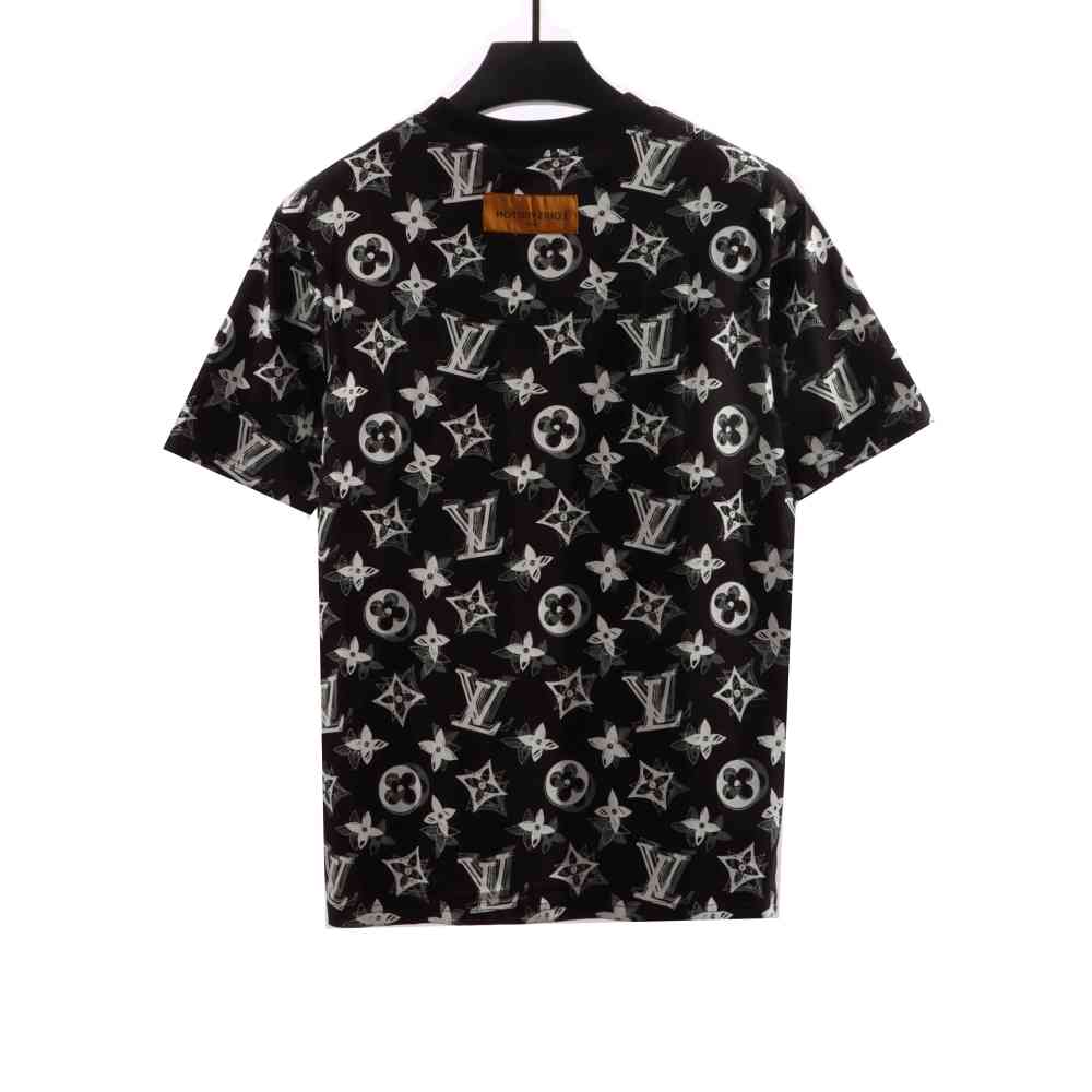  Louis Vuitton monogram full print double shadow T-Shirts black