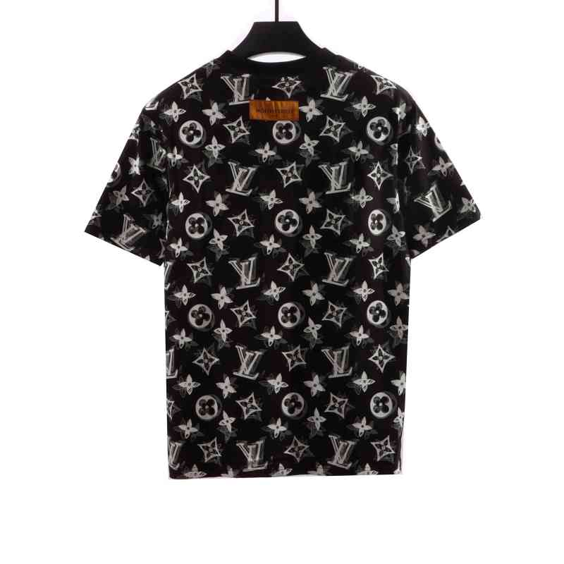  Louis Vuitton monogram full print double shadow T-Shirts black