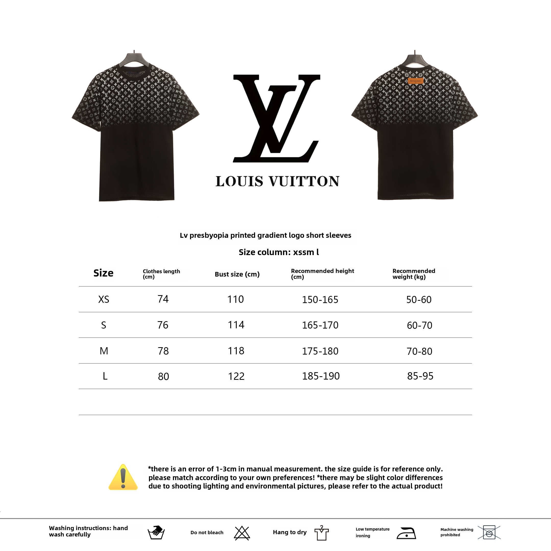 Louis Vuitton monogram full print gradient LOGO T-Shirts black
