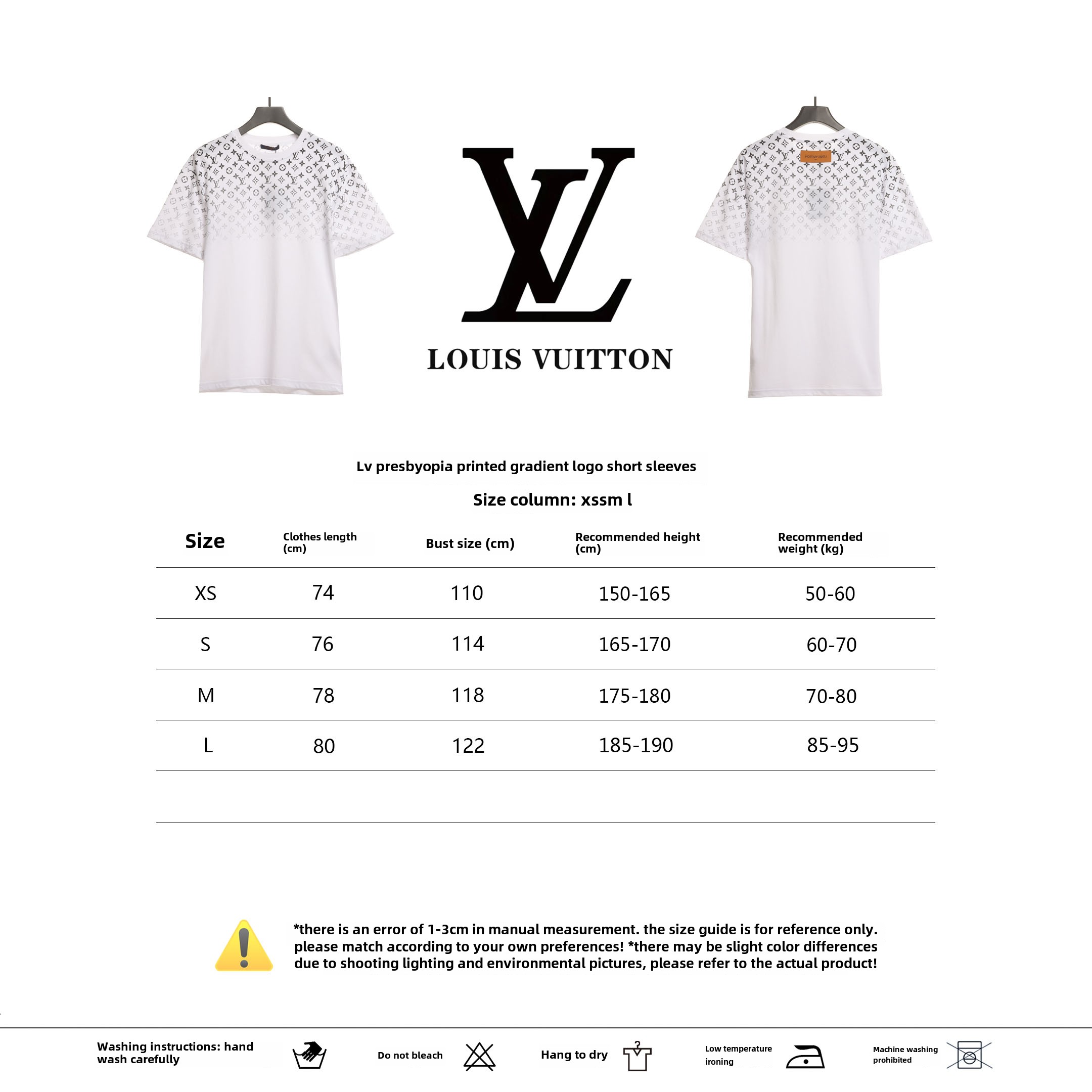 Louis Vuitton monogram full print gradient LOGO T-Shirts white