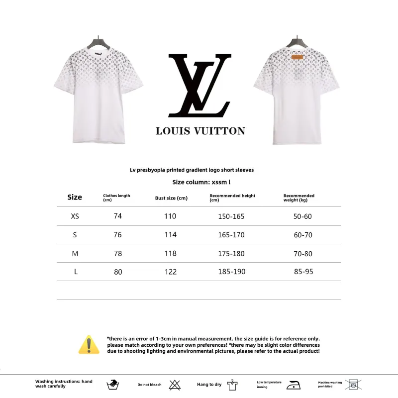 Louis Vuitton monogram full print gradient LOGO T-Shirts white