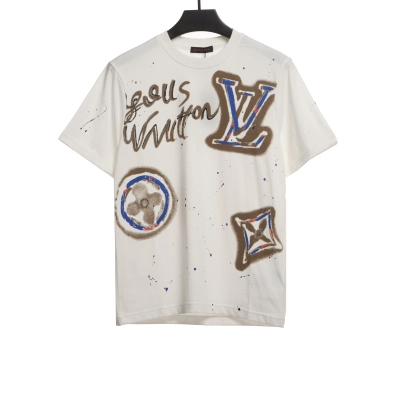 Louis Vuitton old flower ink hand-painted graffiti T-Shirts 1 01