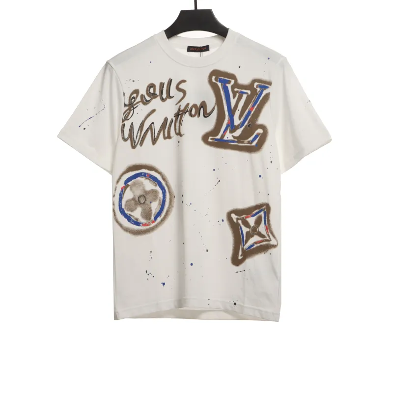 Louis Vuitton old flower ink hand-painted graffiti T-Shirts 1