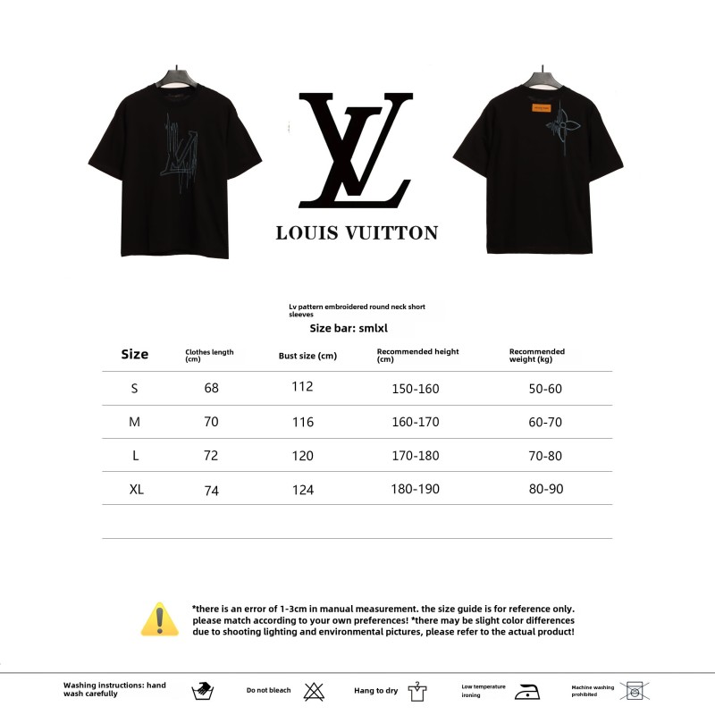  Louis Vuitton pattern embroidered round neck T-Shirts