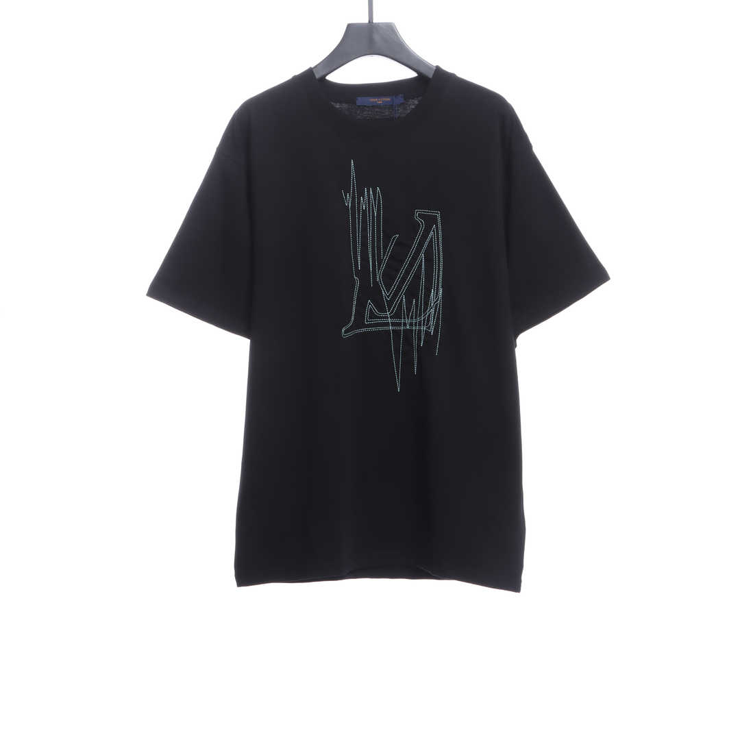 Louis Vuitton pattern embroidered round neck T-Shirts